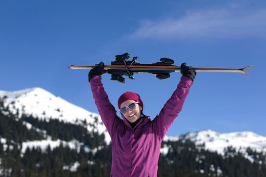 winter woman ski sport fun travel snow