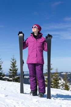 winter woman ski sport fun travel snow