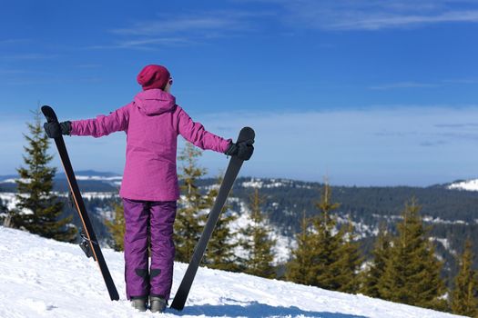 winter woman ski sport fun travel snow