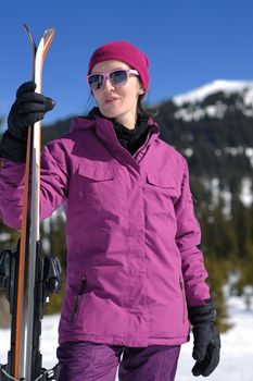 winter woman ski sport fun travel snow