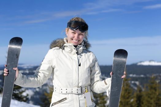 winter woman ski sport fun travel snow