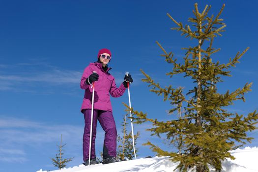 winter woman ski sport fun travel snow