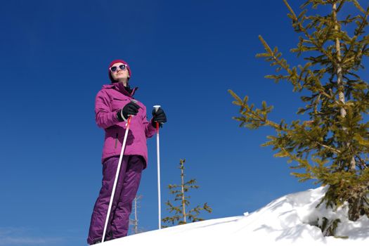 winter woman ski sport fun travel snow