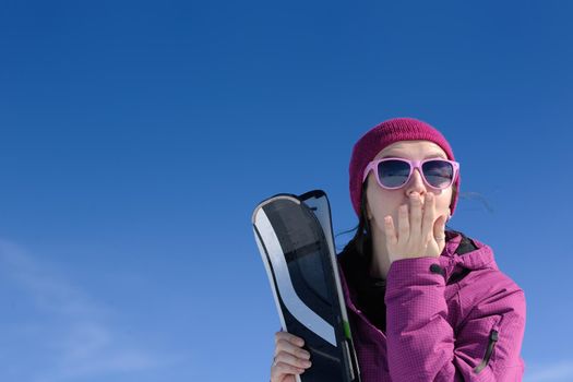 winter woman ski sport fun travel snow