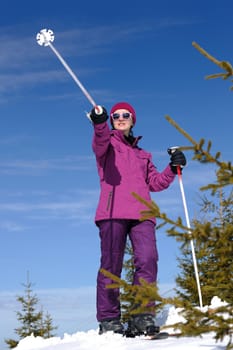 winter woman ski sport fun travel snow