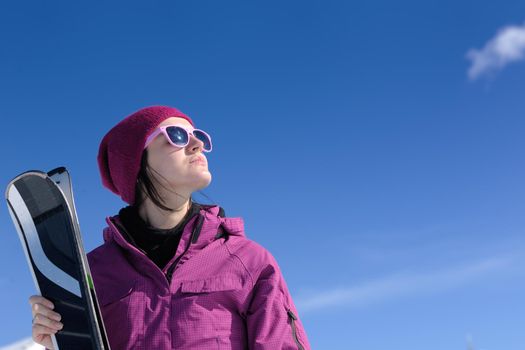 winter woman ski sport fun travel snow