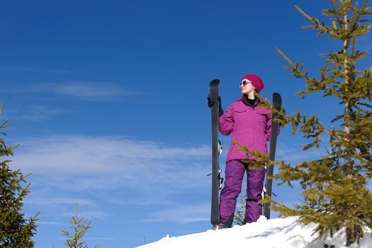 winter woman ski sport fun travel snow