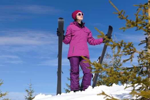 winter woman ski sport fun travel snow