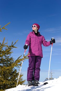 winter woman ski sport fun travel snow