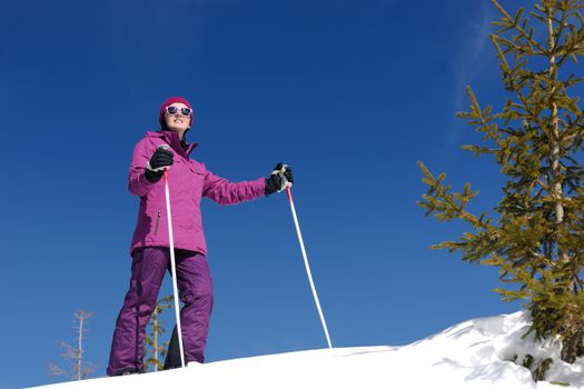 winter woman ski sport fun travel snow