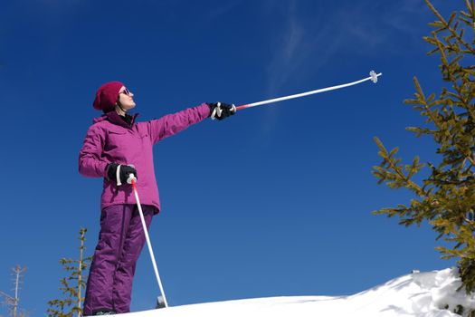 winter woman ski sport fun travel snow