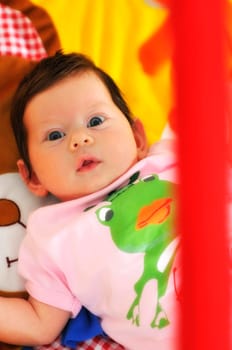 indoor portrait with happy young famil and  cute little babby 