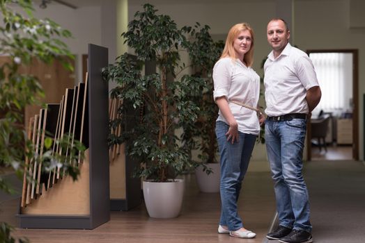 young designers in the creative office at the wooden furniture manufacture