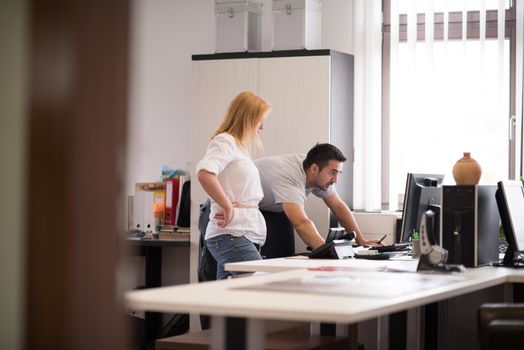 young designers in the creative office at the wooden furniture manufacture