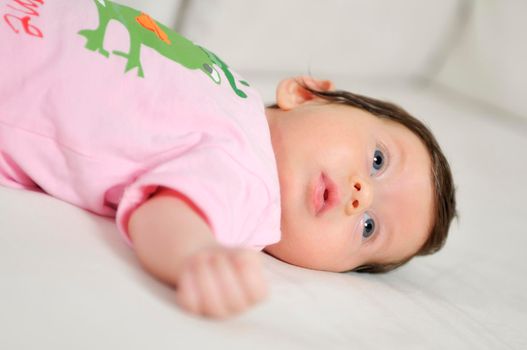 indoor portrait with happy young famil and  cute little babby 