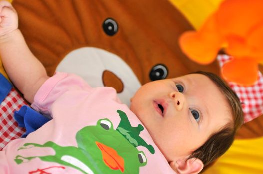 indoor portrait with happy young famil and  cute little babby 