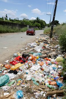 simoes filho, bahia, brazil - march 14, 2019: garbage accumulated on the street in the city of Simoes Filho.