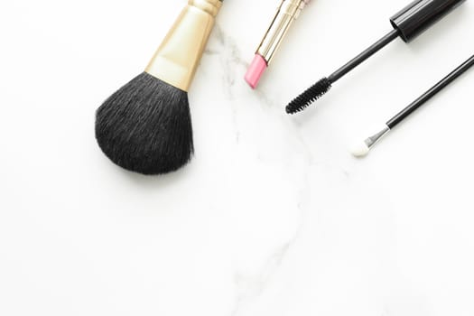 Make-up and cosmetics products on marble, flatlay background - modern feminine lifestyle, beauty blog and fashion inspiration concept