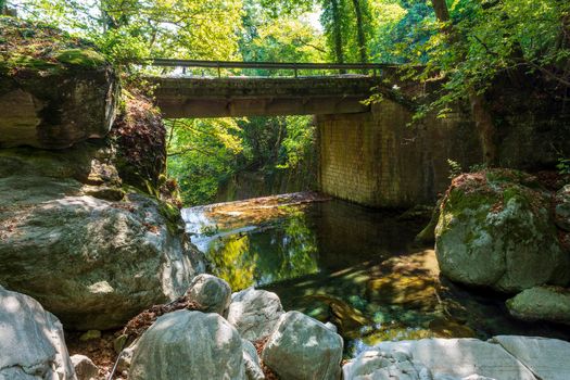 Stoned bridge in Pelion forest, Greece