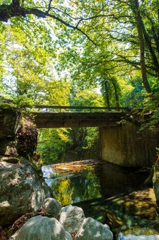 Stoned bridge in Pelion forest, Greece