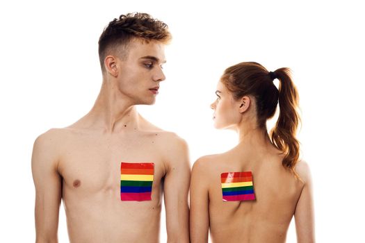 couple Flag lgbt transgender sexual minorities light background. High quality photo