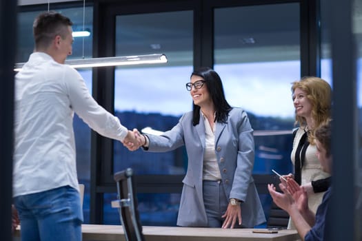 Business Partner Shake Hands on meetinig in modern office building