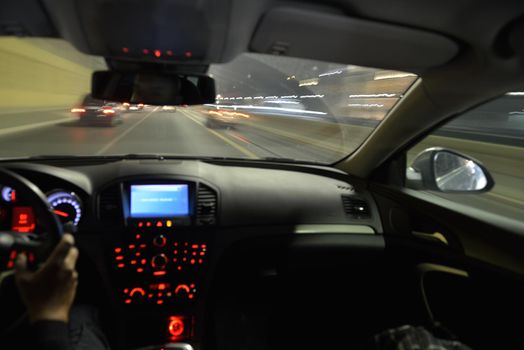 View from inside of high-speed car in the t street, Motion Blur