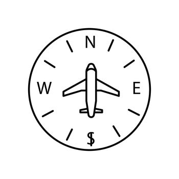 maps and location, airplane, compass line icon. elements of airport, travel illustration icons. signs, symbols can be used for web, logo, mobile app, UI, UX on white background
