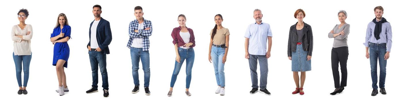 Collection set of full length portrait of people in casual clothes isolated on white background design elements