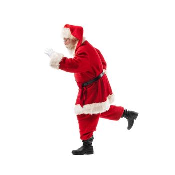 Happy running Christmas Santa isolated over white background