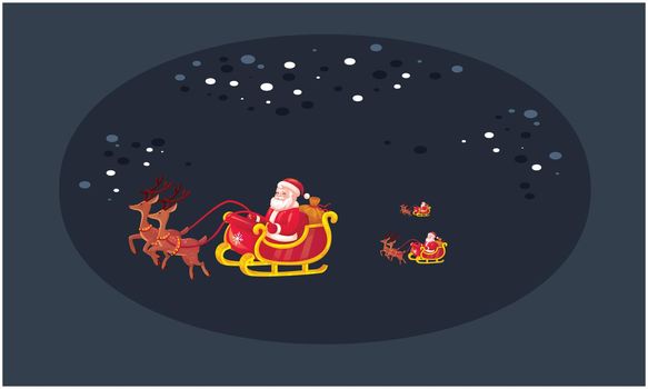 Santa Claus family travelling in abstract sky background