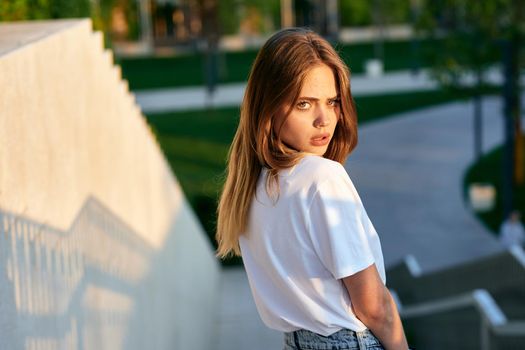 women outdoors in the park city walk leisure. High quality photo