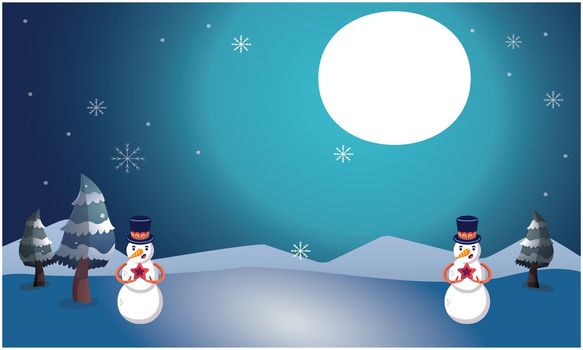 art of two snowman in snow night view