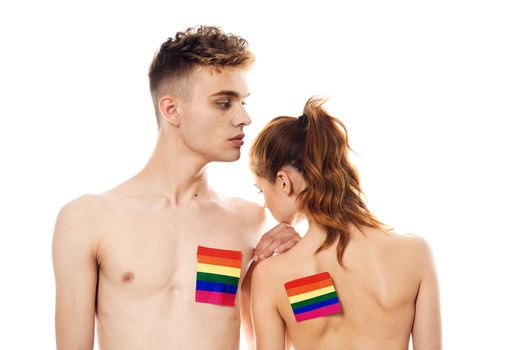 couple Flag lgbt transgender sexual minorities light background. High quality photo