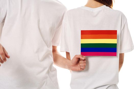 couple Flag lgbt transgender sexual minorities light background. High quality photo