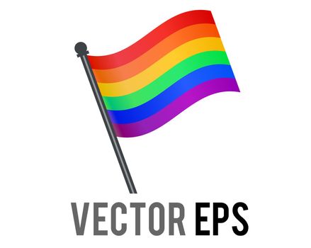 The isolated vector rectangular rainbow flag icon with silver pole.