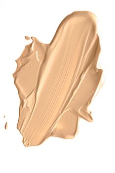 Beige beauty cosmetic texture isolated on white background, smudged makeup emulsion cream smear or foundation smudge, crushed cosmetics product and paint strokes.