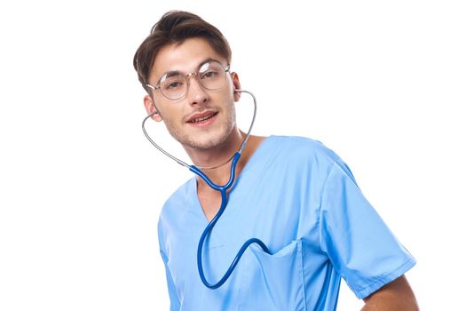 nurse health care treatment stethoscope examination light background. High quality photo