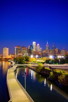 Downtown Skyline of Philadelphia, Pennsylvania at twilight