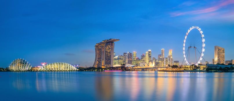 Landscape of skyline Singapore financial district at twilight