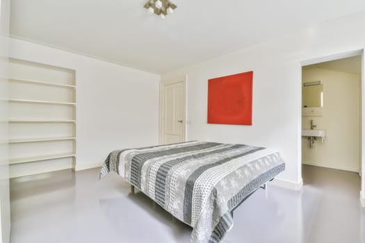 Luxurious bedroom with soft bed and fluffy bedspread