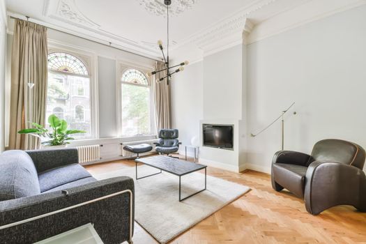 Cozy living room with large sofa and TV