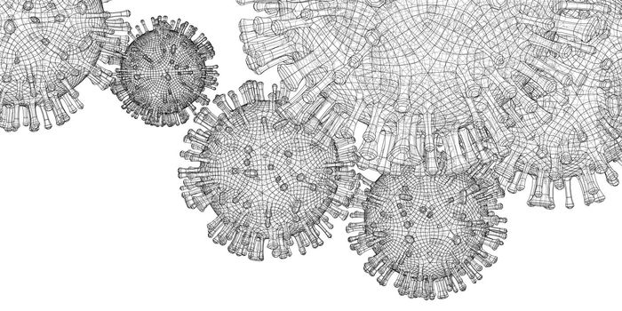 Wire-frame model of a virus. Abstract 3d microbe, virus or bacteria. Virus development concept. 3d illustration