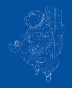 Astronaut concept. 3d illustration. Wire-frame or blueprint style