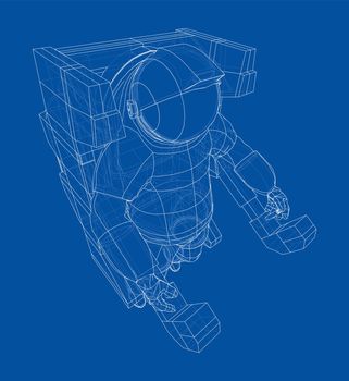 Astronaut concept. 3d illustration. Wire-frame or blueprint style