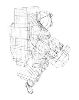 Astronaut concept. 3d illustration. Wire-frame or blueprint style