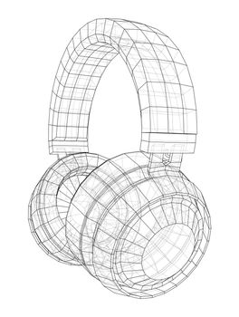 Headphones concept outline. 3d illustration. Wire-frame style