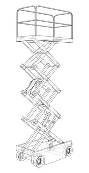 Scissor lift concept outline. 3d illustration. Wire-frame style