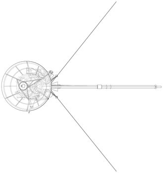 Communication satellite concept outline. 3d illustration. Wire-frame style
