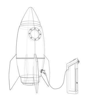 Electric Rocket Charging Station Sketch. 3d illustration